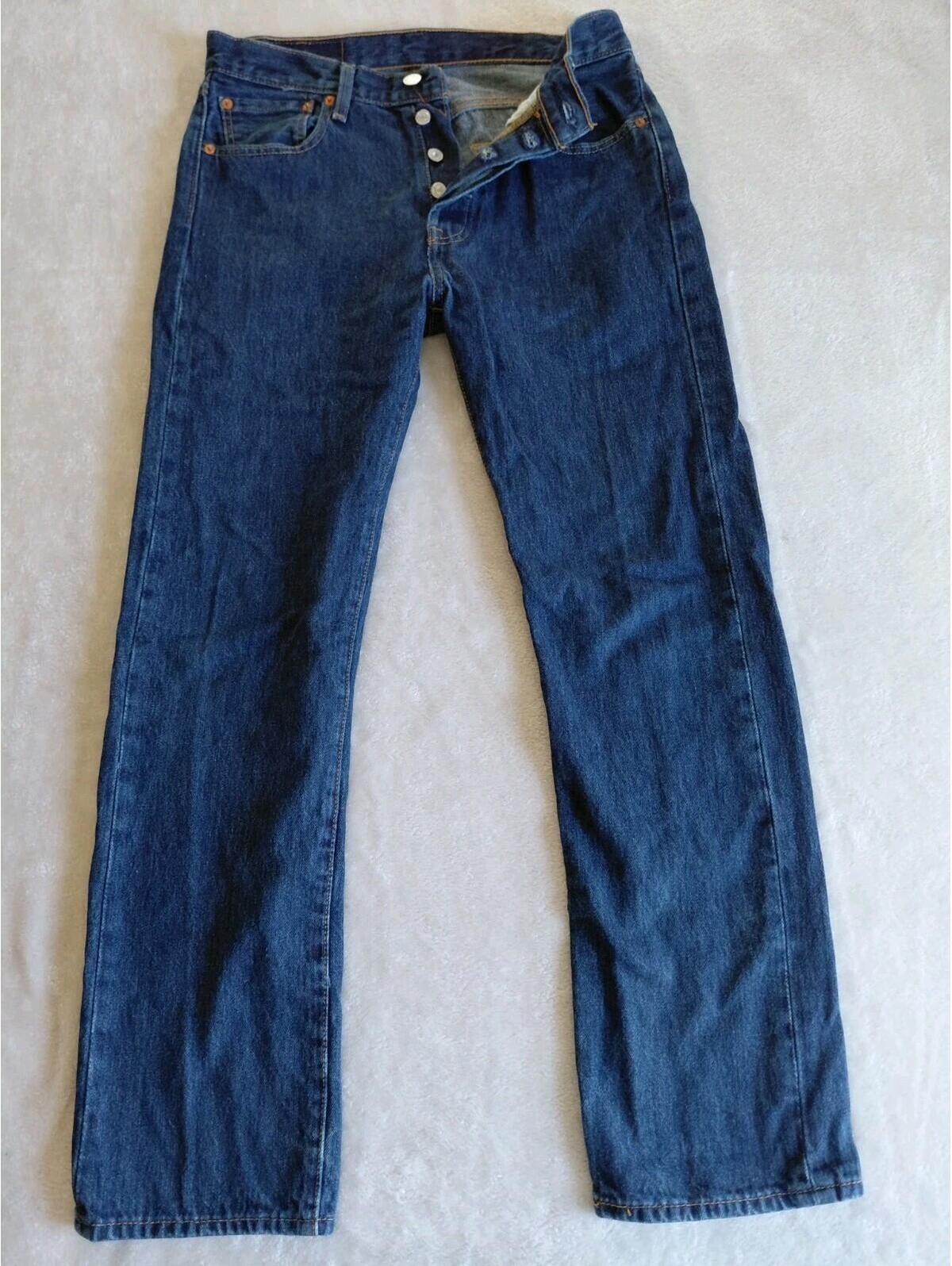 Levis 501 Mens Jeans Button Fly 30x30 Blue Denim Dark Wash